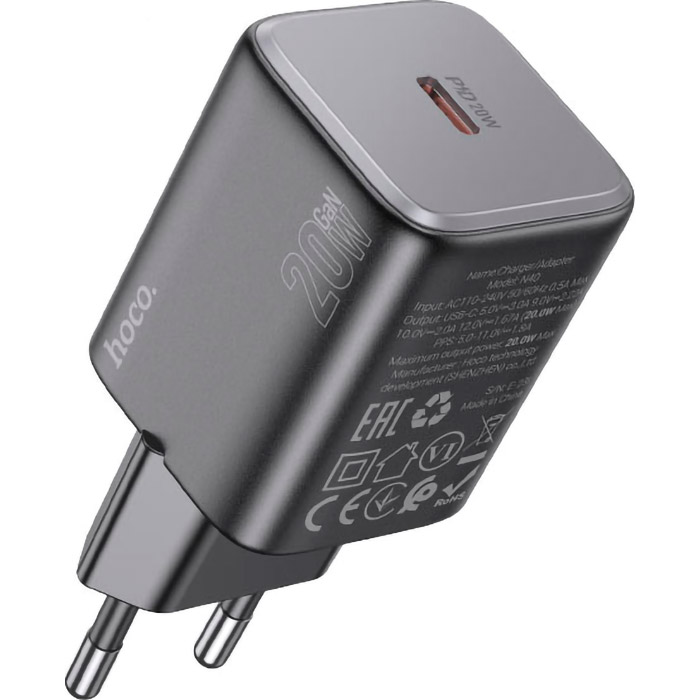 Зарядний пристрій HOCO N40 Mighty 1xUSB-C, PD20W Black (6942007616966)