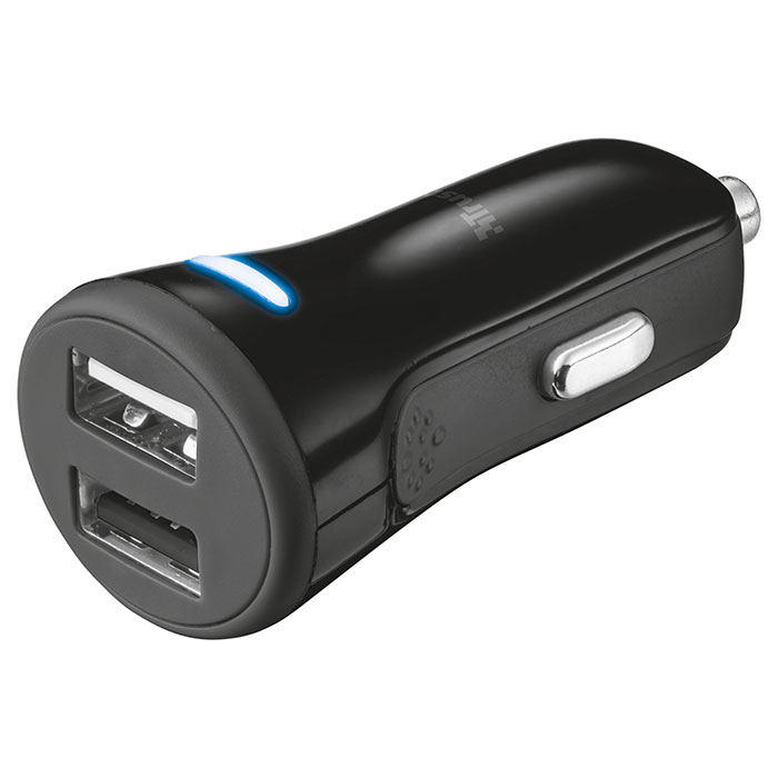 Автомобильное зарядное устройство TRUST 20W Car Charger With 2 USB Ports Black (20572)