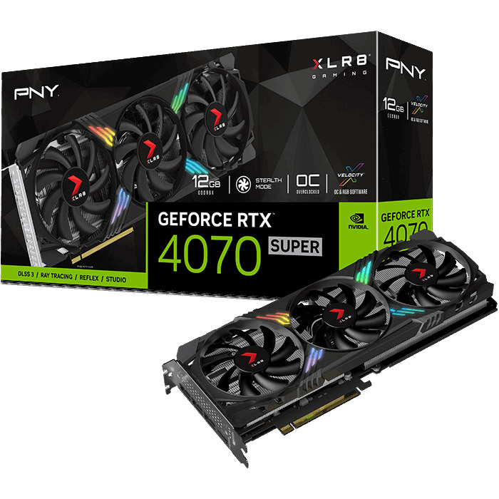 Відеокарта PNY GeForce RTX 4070 Super 12GB XLR8 Gaming Verto Epic-X RGB OC Triple Fan DLSS 3 (VCG4070S12TFXXPB1-O)