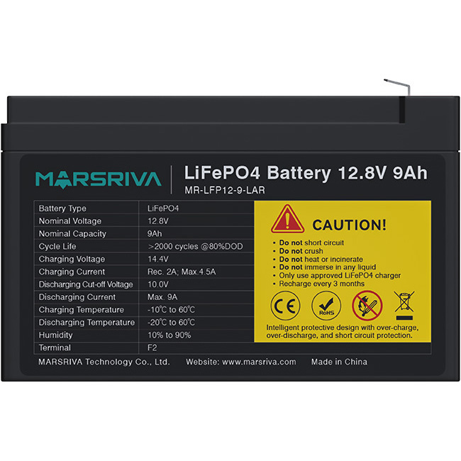 Аккумуляторная батарея MARSRIVA LiFePO4 Lead Acid Replacement 12.8V 9Ah (12.8В, 9Ач, BMS) (MR-LFP12-9-LAR)