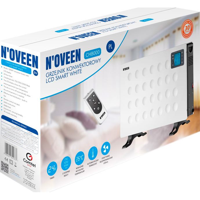 Електричний конвектор NOVEEN CH8000 LCD Smart White, 2000 Вт