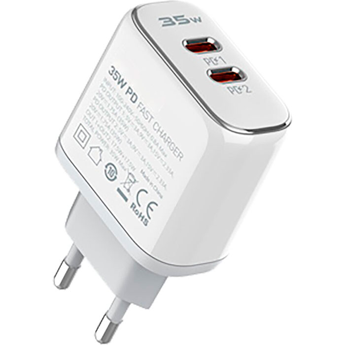 Зарядное устройство LOGICPOWER 35WCH 2xUSB-C, 35W White w/Type-C to Lightning cable