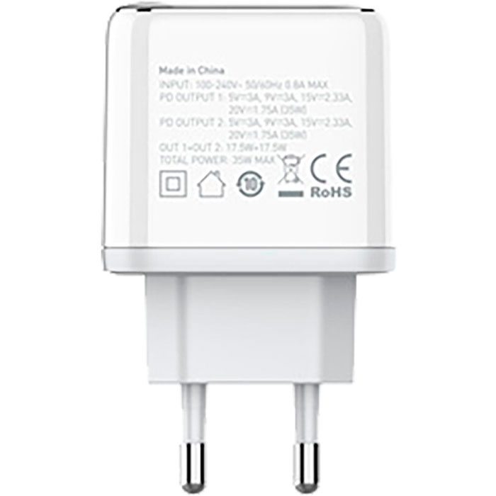 Зарядное устройство LOGICPOWER 35WCH 2xUSB-C, 35W White w/Type-C to Lightning cable