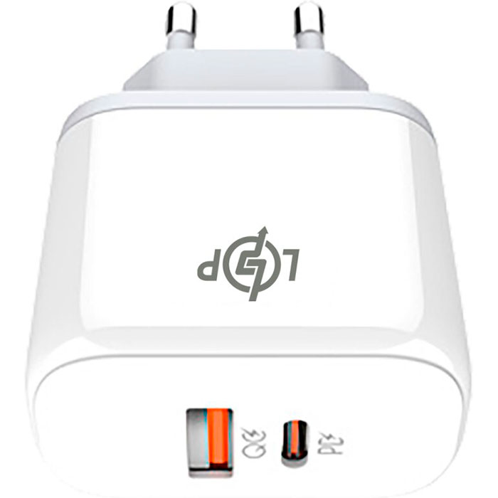 Зарядний пристрій LOGICPOWER 45WCH 1xUSB-A, 1xUSB-C, 45W White w/Type-C to Type-C cable