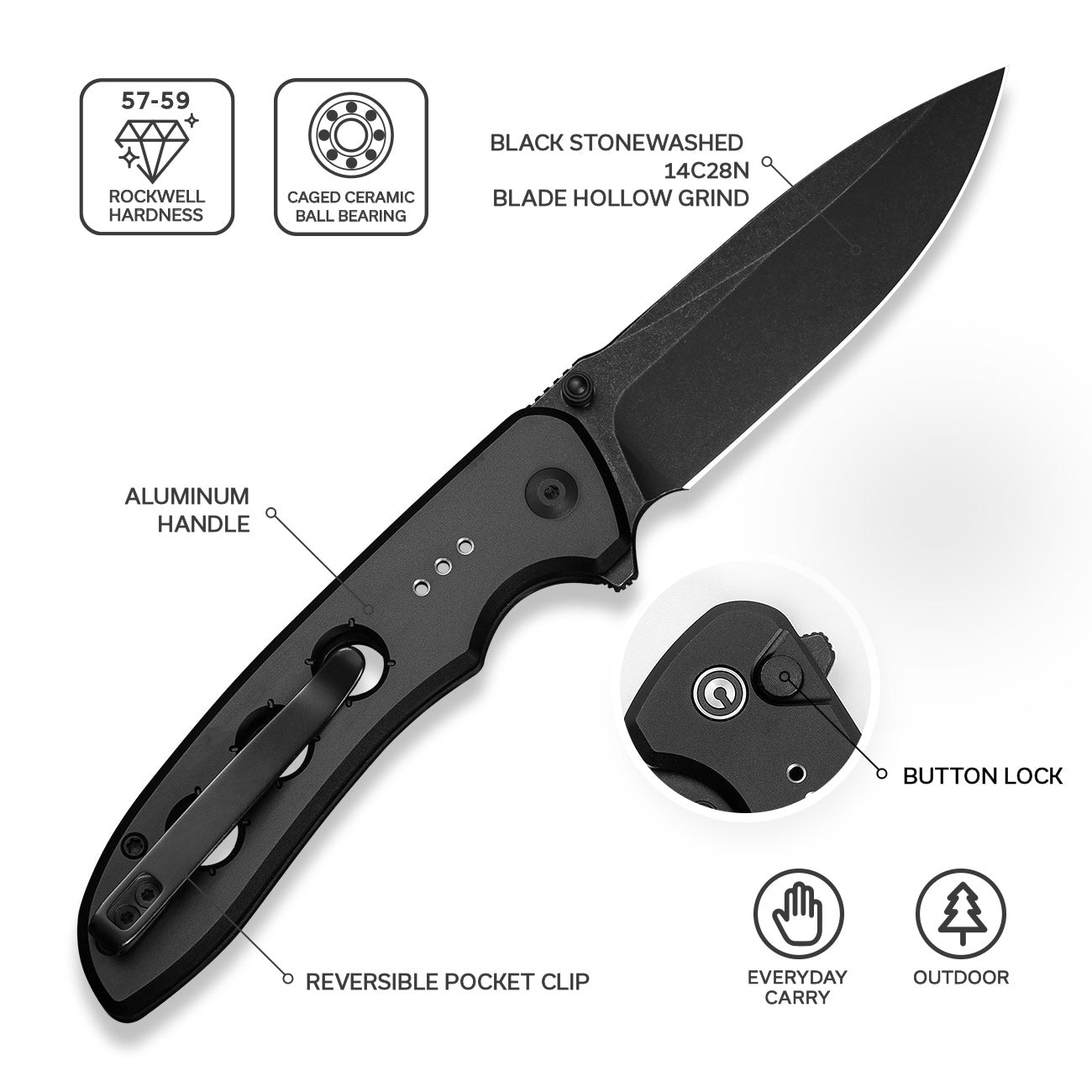 Складной нож CIVIVI Hyperpulse Black Blade Aluninium Handle Black (C23087A-1)