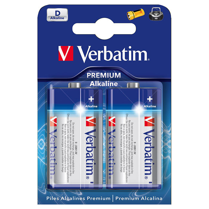 Батарейка VERBATIM Premium Alkaline D 2шт/уп (49923)