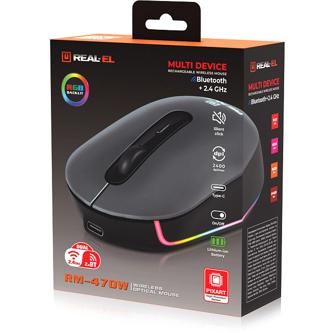 Мышь REAL-EL RM-470 Wireless Dark Gray (EL123200049)