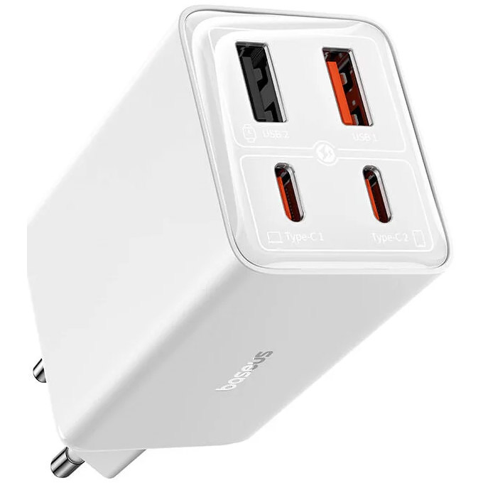 Зарядний пристрій BASEUS GaN6 Pro Fast Charger 2C+2U Moon White w/Type-C to Type-C cable (P10162701213-00)