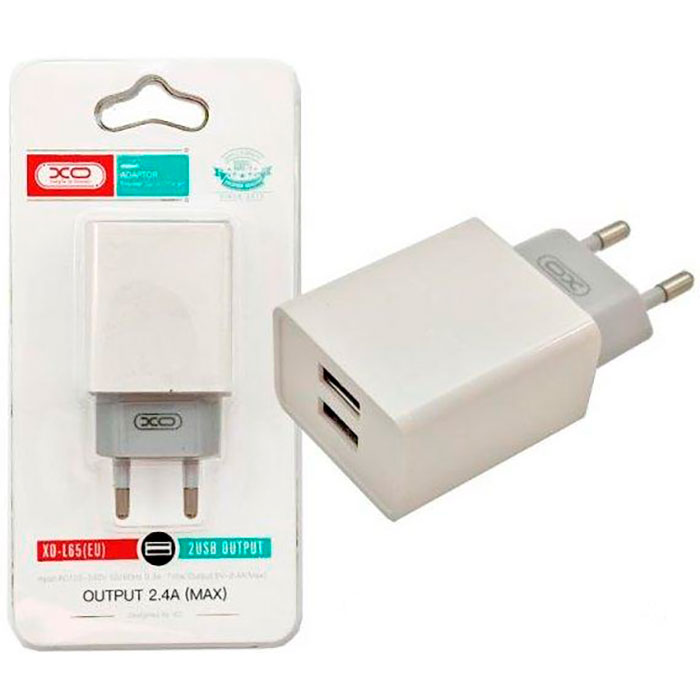 Зарядний пристрій XO L65 2xUSB-A, 2.4A White (L65-WH)