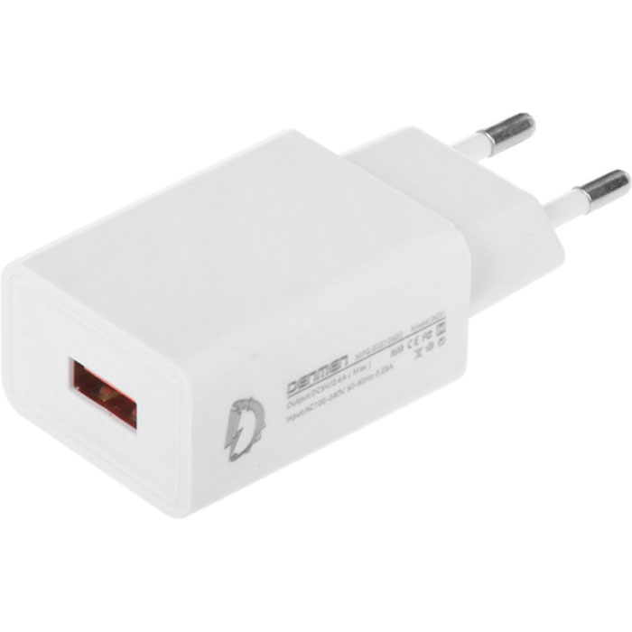 Зарядний пристрій DENMEN DC01L 1xUSB-A, 2.4A White w/Lightning cable