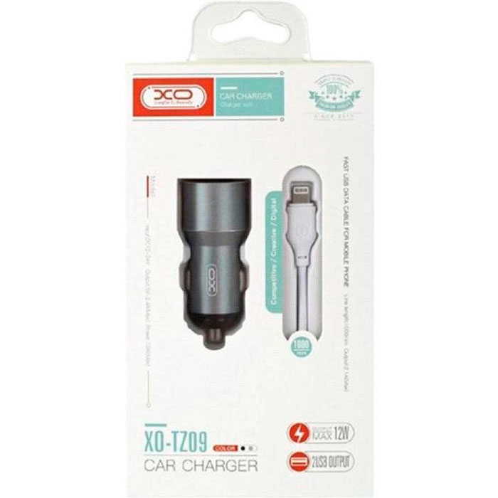 Автомобильное зарядное устройство XO TZ09 2xUSB-A, 2.4A Car Charger Gray w/Lightning cable (XO-TZ09L-GR)