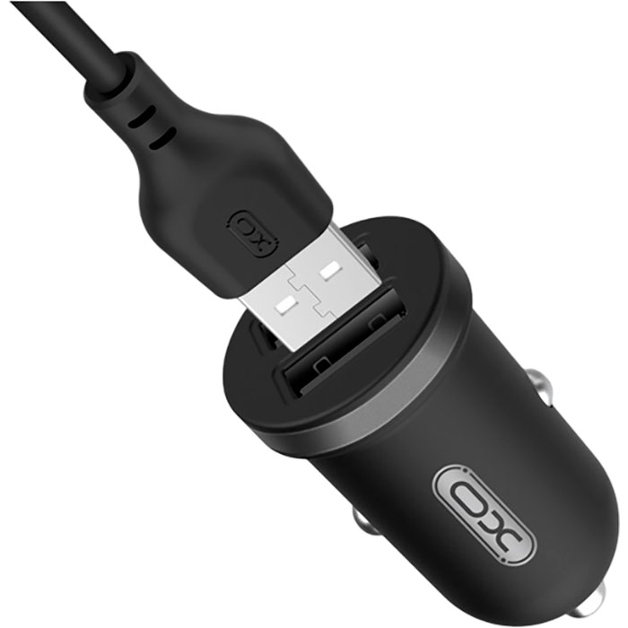 Автомобильное зарядное устройство XO TZ08 2xUSB-A, 2.1A Car Charger Black w/Type-C cable (TZ08-TC-BK)