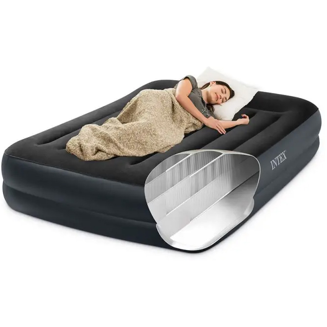 Матрас надувной c подголовником INTEX Pillow Rest Raised Bed 64124 203x152 Black