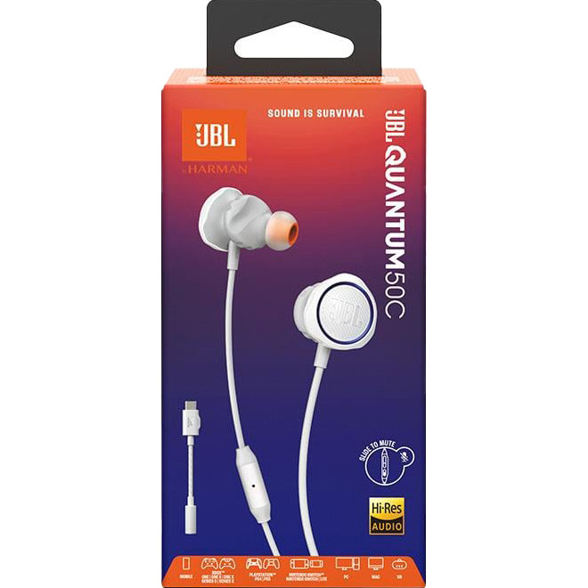 Навушники геймерскі JBL Quantum 50C White (JBLQTUM50CWHT)