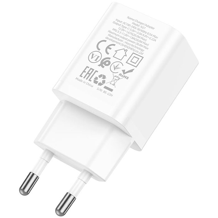 Зарядний пристрій HOCO N27 Innovative 1xUSB-C, PD20W White (6931474783455)