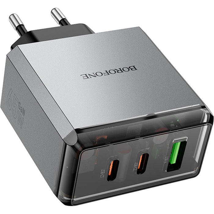 Зарядное устройство BOROFONE BN22 Lena 1xUSB-A, 2xUSB-C, PD65W, QC3.0 Metal Gray