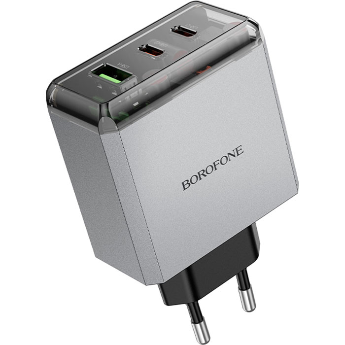 Зарядное устройство BOROFONE BN22 Lena 1xUSB-A, 2xUSB-C, PD65W, QC3.0 Metal Gray