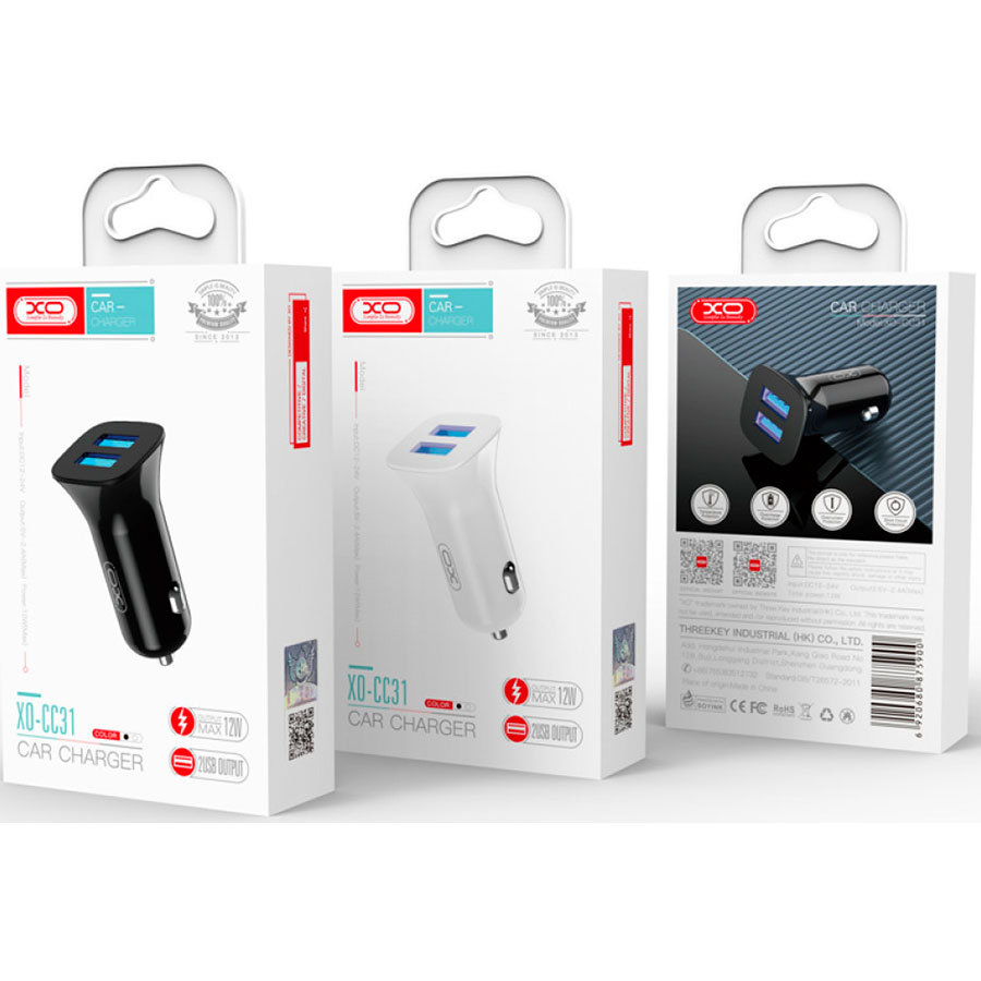 Автомобільний зарядний пристрій XO CC31 2xUSB-A, 2.4A Car Charger Black (XO-CC31-BK)