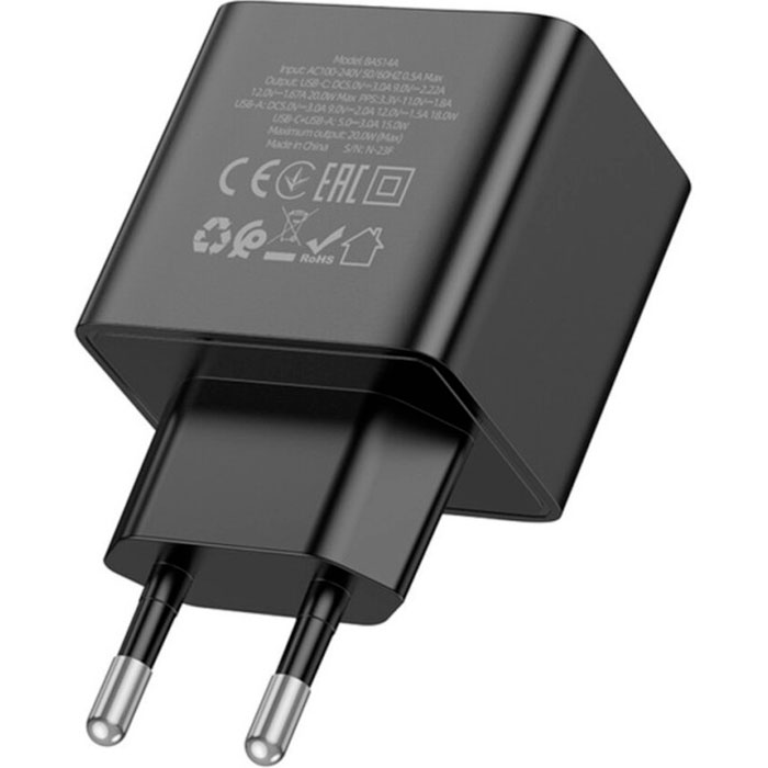 Зарядное устройство BOROFONE BAS14A Erudite 1xUSB-A, 1xUSB-C, PD20W, QC3.0 Black