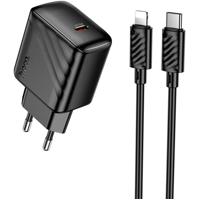 Зарядний пристрій HOCO CS24A Puerto 1xUSB-C, PD25W Black w/Type-C to Lightning cable (6942007639767)