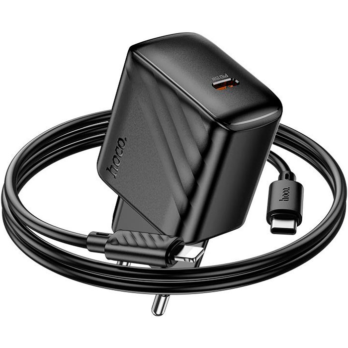 Зарядний пристрій HOCO CS24A Puerto 1xUSB-C, PD25W Black w/Type-C to Lightning cable (6942007639767)