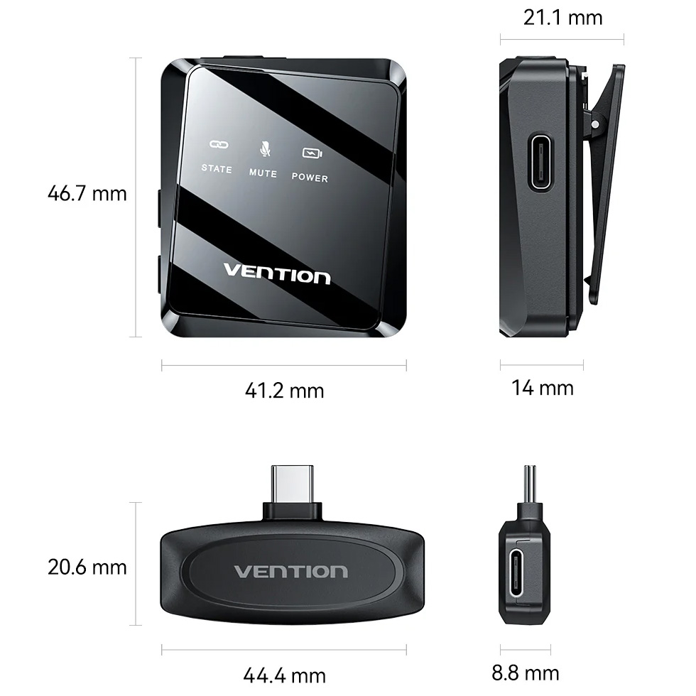 Беспроводной петличный микрофон VENTION USB-C 2-Pack Wireless Lavalier