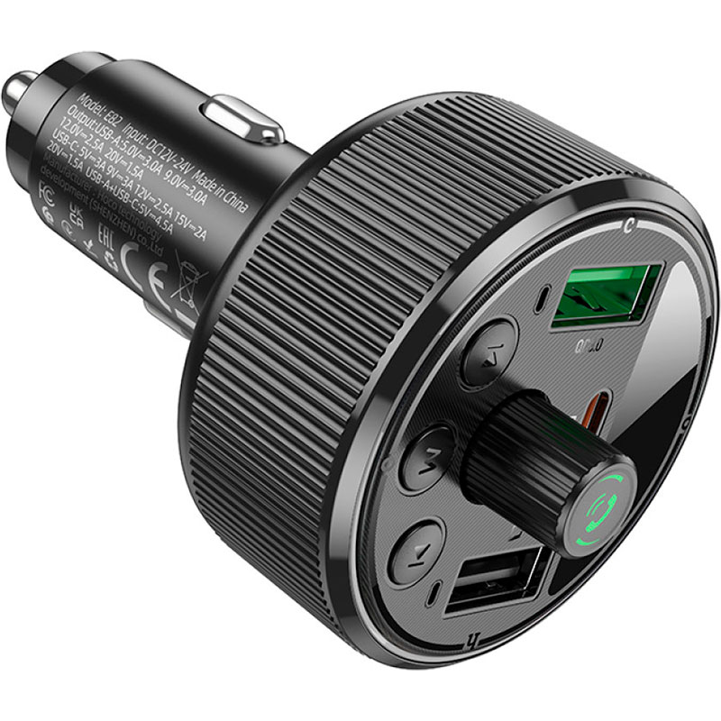 FM-трансмітер HOCO E82 Guerrero PD30W+QC3.0 Car Charger with FM Transmitter Black