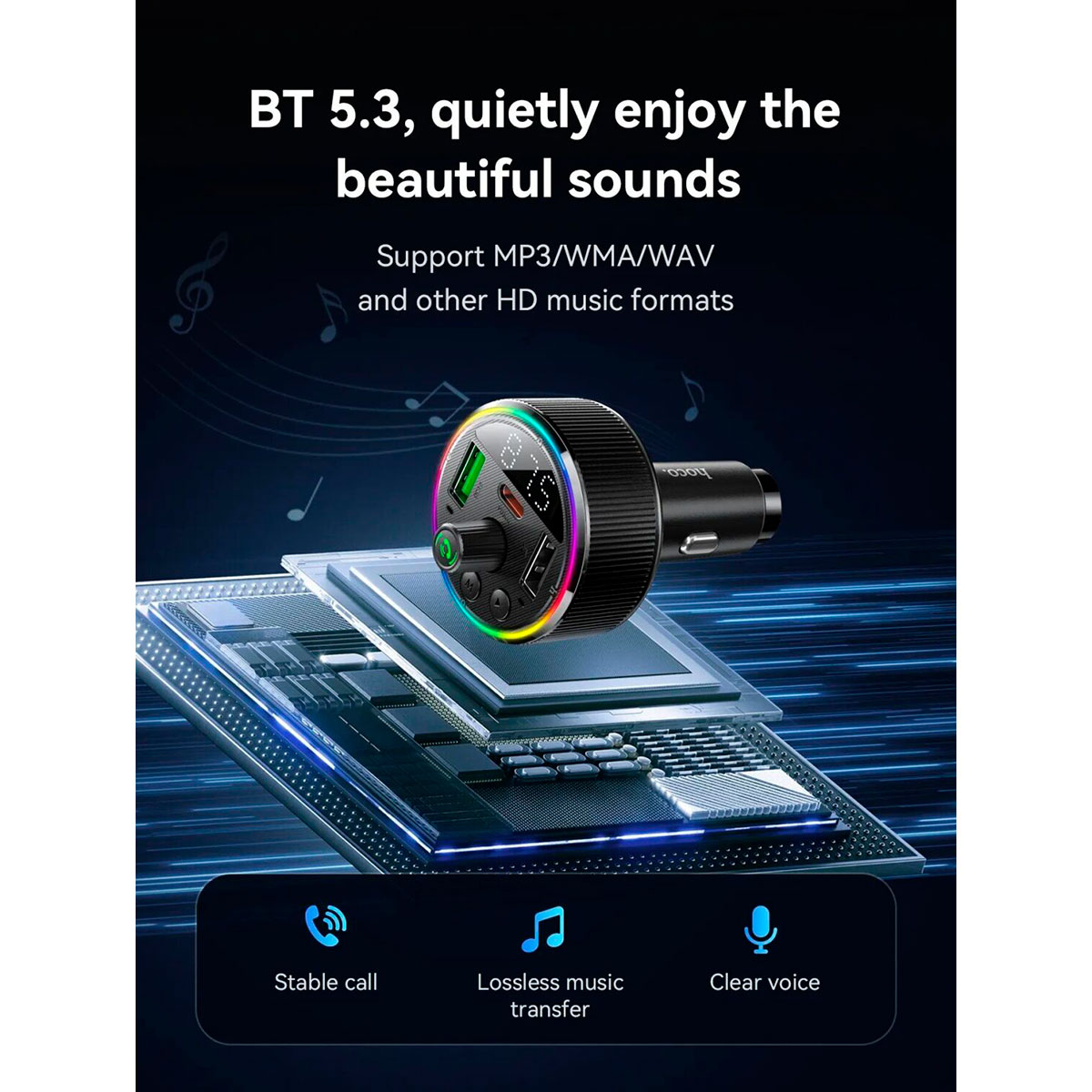 FM-трансмітер HOCO E82 Guerrero PD30W+QC3.0 Car Charger with FM Transmitter Black