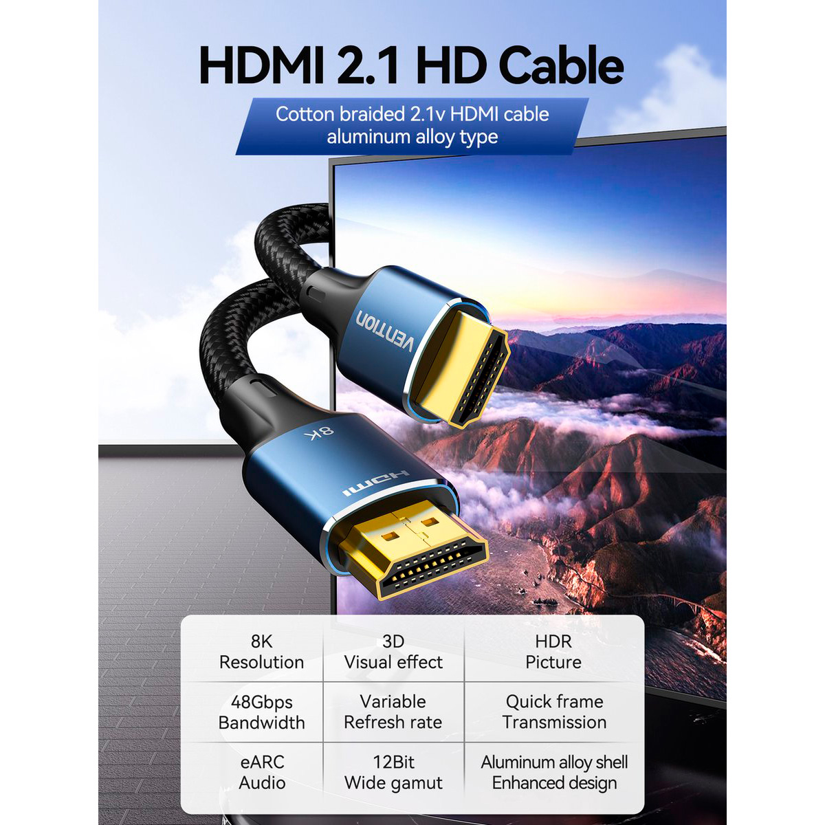 Кабель VENTION 8K@60Hz Male to Male HDMI v2.1 3м Blue (ALGLI)