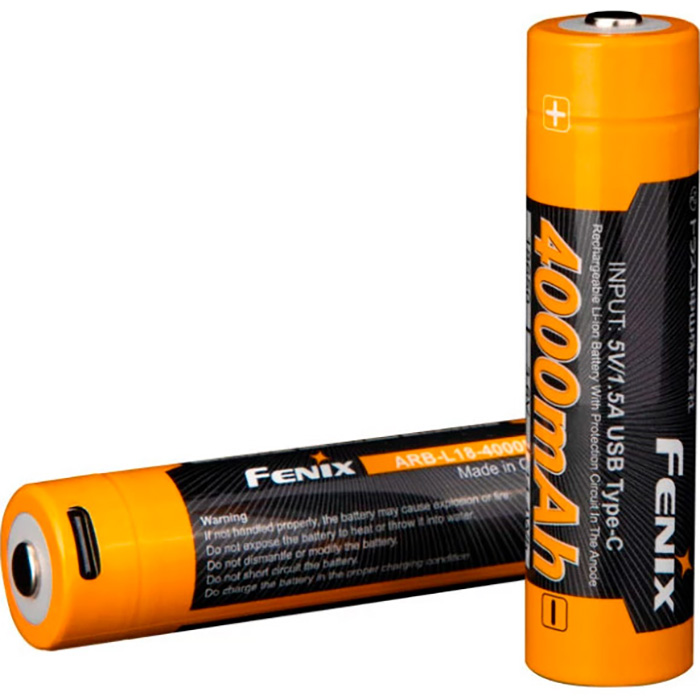 Аккумулятор FENIX Li-Ion 18650 4000mAh 3.6V TipTop, USB-C зарядка (ARB-L18-4000U)