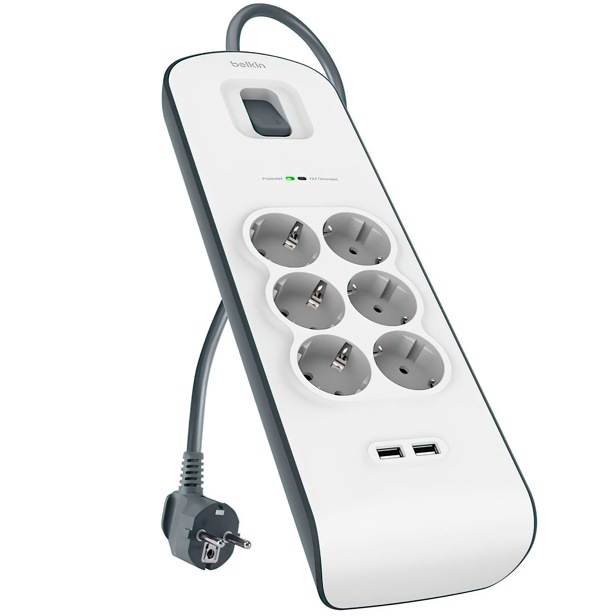 Мережевий фільтр BELKIN Surge Protector White, 6 розеток, 2xUSB, 2м (BSV604VF2M-V2)