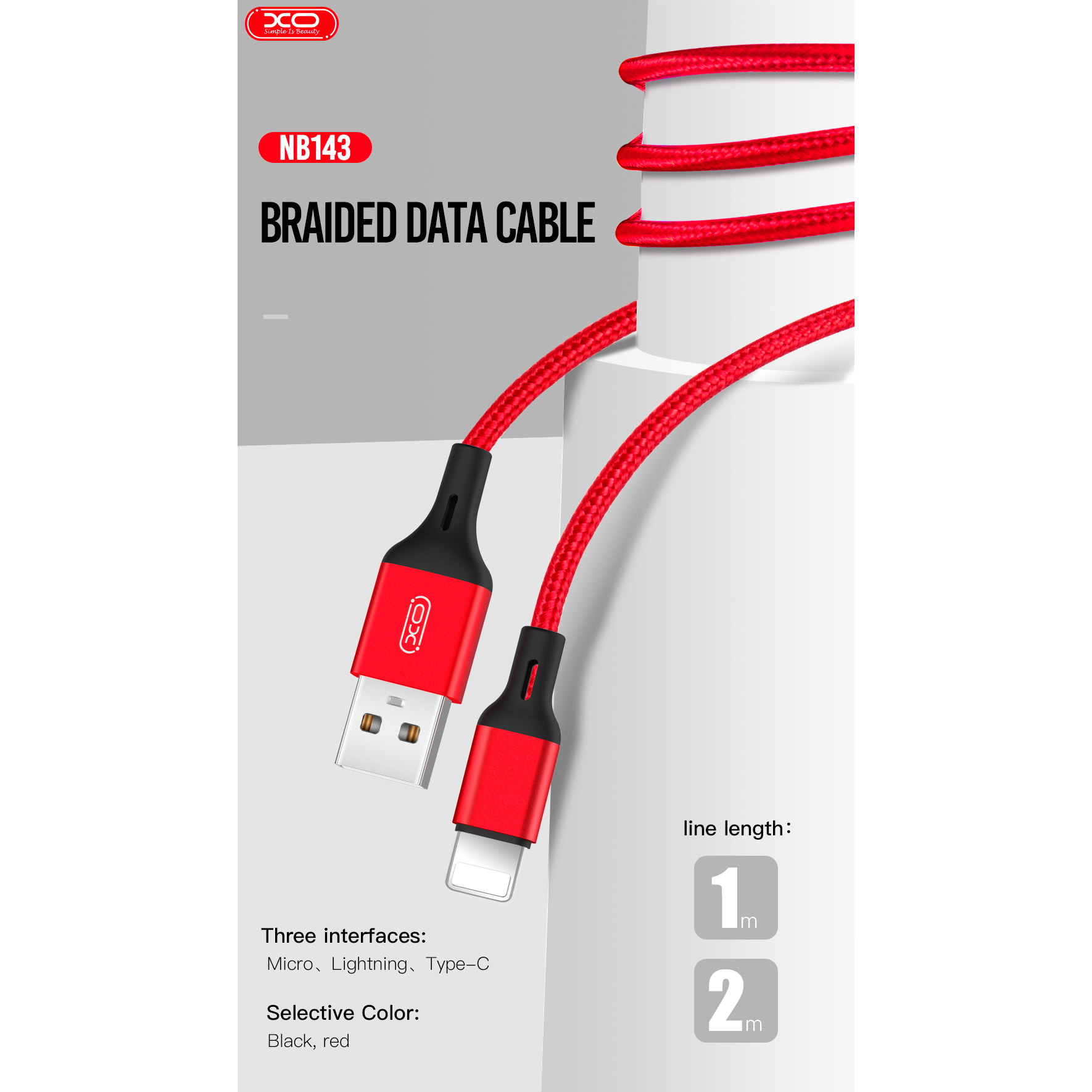 Кабель XO NB143 USB-A to Micro-USB 1м Red