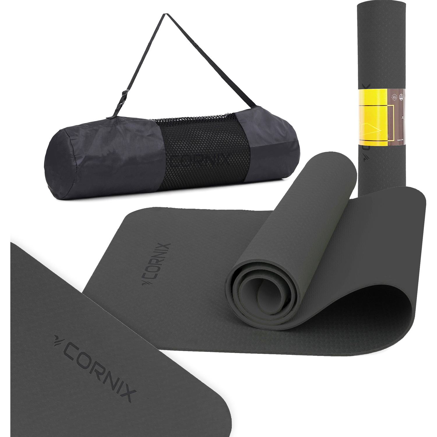 Килимок для фітнесу CORNIX TPE 183 x 61 x 0.6 см Black