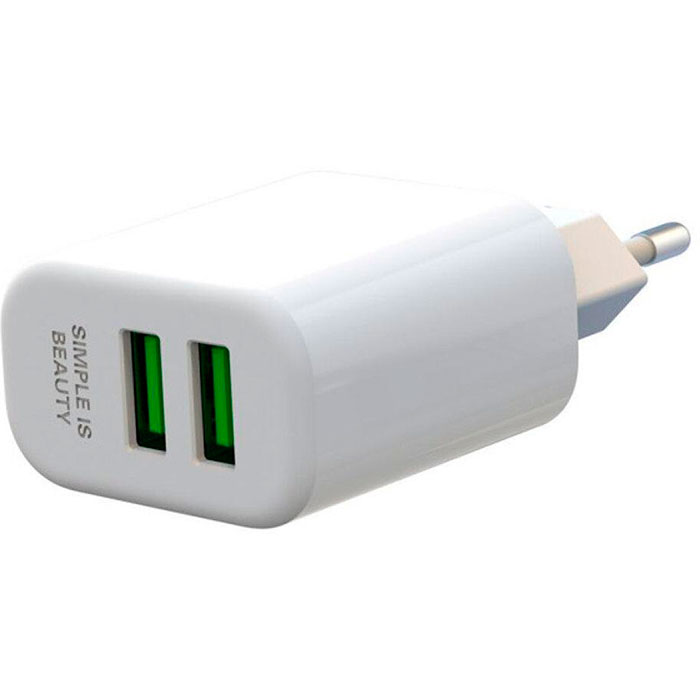 Зарядний пристрій XO L85C 2xUSB-A, 2.4A White w/Lightning cable (XO-L85C-L)