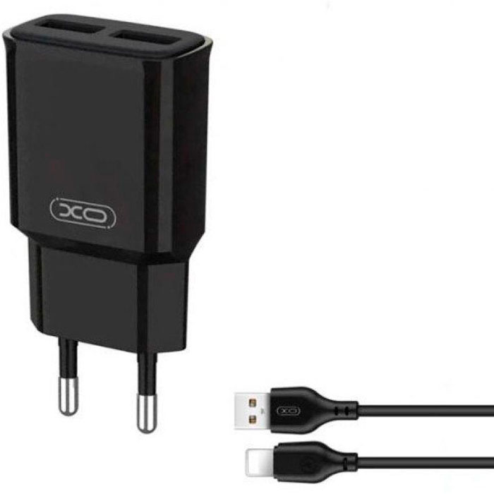 Зарядное устройство XO L92C 2xUSB-A, 2.4A Black w/Lightning cable (XO-L92C-L)