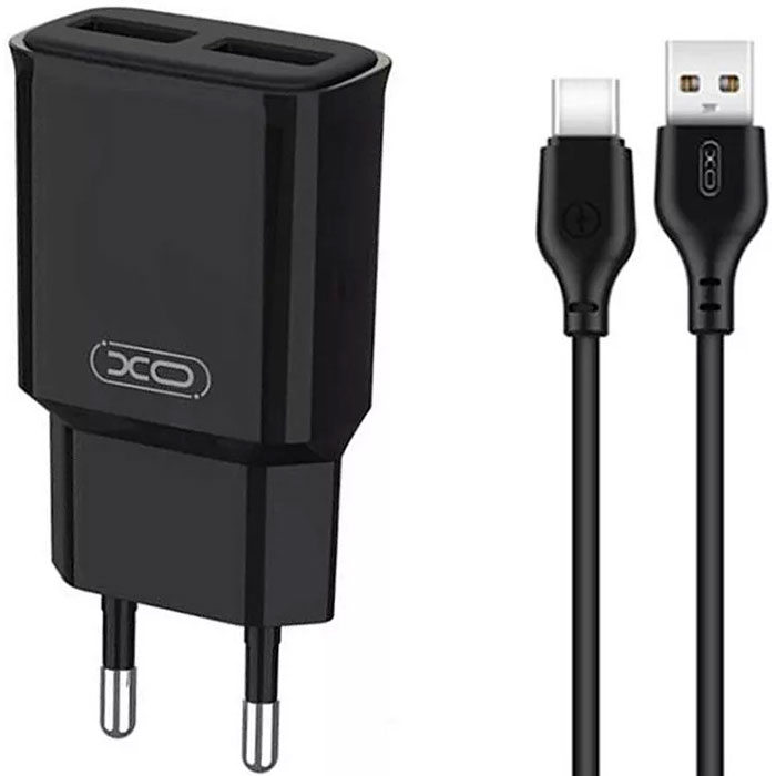 Зарядное устройство XO L92C 2xUSB-A, 2.4A Black w/Type-C cable (XO-L92C-T)