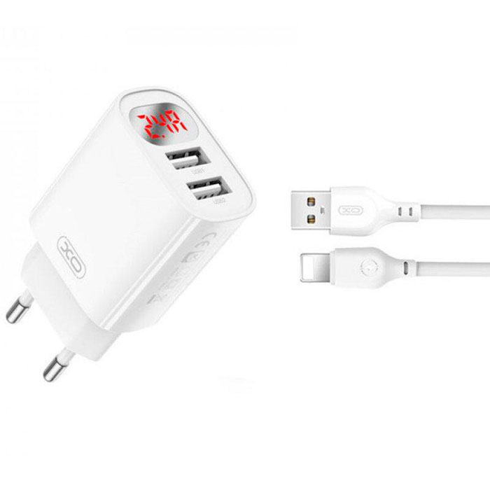 Зарядний пристрій XO L95 2xUSB-A, 2.4A White w/Lightning cable (XO-L95-L)