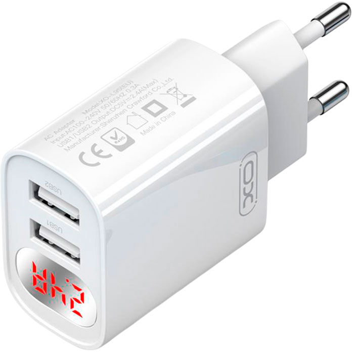 Зарядний пристрій XO L95 2xUSB-A, 2.4A White w/Lightning cable (XO-L95-L)