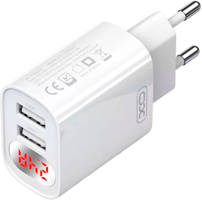 Зарядное устройство XO L95 2xUSB-A, 2.4A White w/Type-C cable (XO-L95-T)