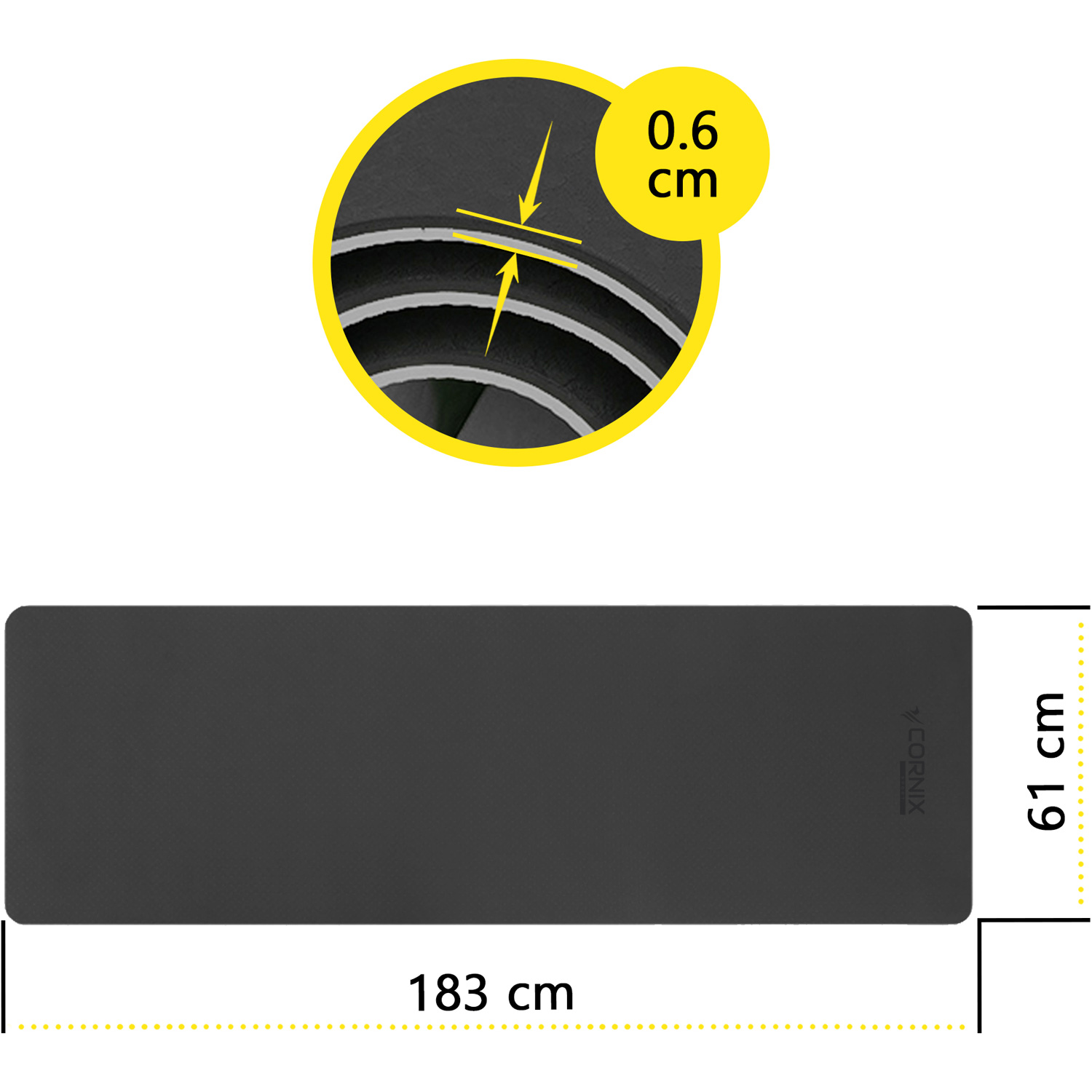 Килимок для фітнесу CORNIX TPE 183 x 61 x 0.6 см Black/Gray Flower