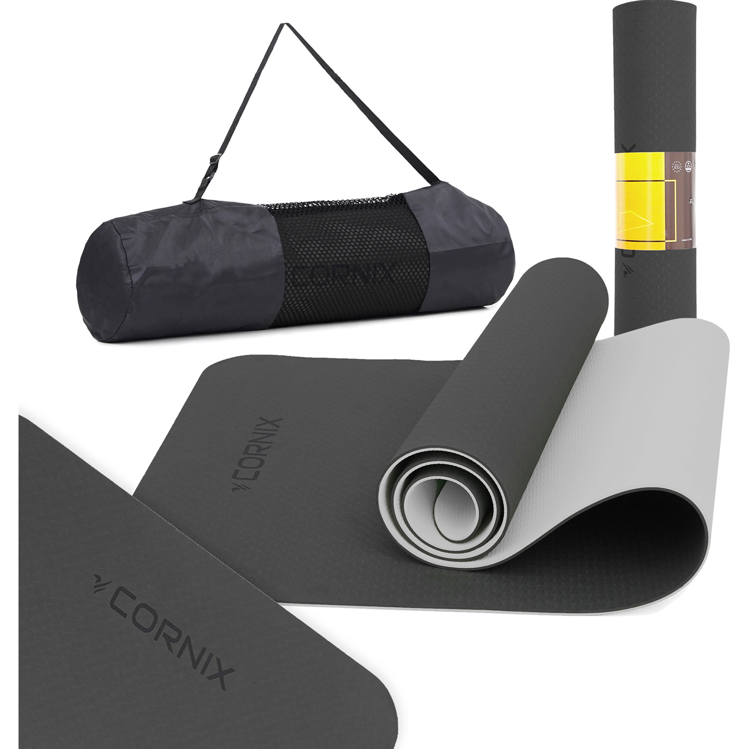Килимок для фітнесу CORNIX TPE 183 x 61 x 0.6 см Black/Gray Flower