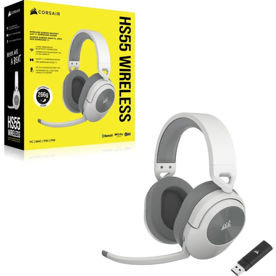 Навушники геймерскі CORSAIR HS55 Wireless White (CA-9011281-EU)