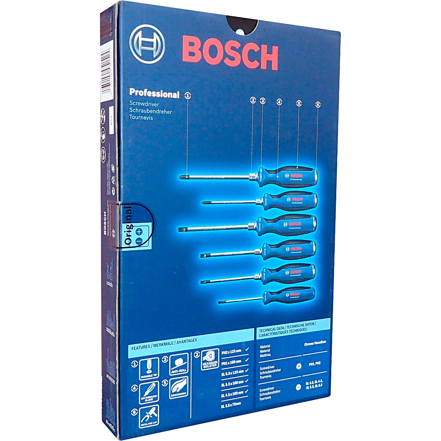 Набор отвёрток BOSCH SL/PH Professional 6шт (1.600.A01.6BF)