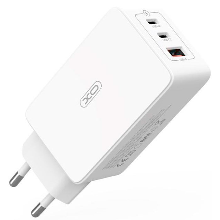 Зарядний пристрій XO CE13 1xUSB-A, 2xUSB-C, QC3.0, PD65W White (XO-CE13-WH)