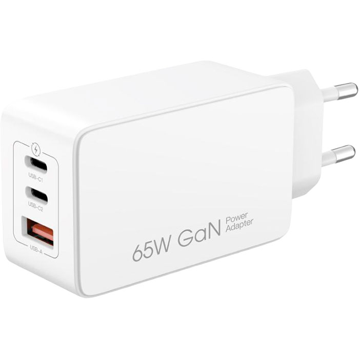 Зарядний пристрій XO CE13 1xUSB-A, 2xUSB-C, QC3.0, PD65W White (XO-CE13-WH)