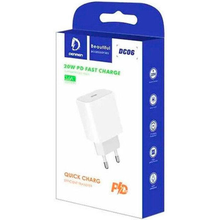 Зарядний пристрій DENMEN DC06 1xUSB-C 20W 3.6A White