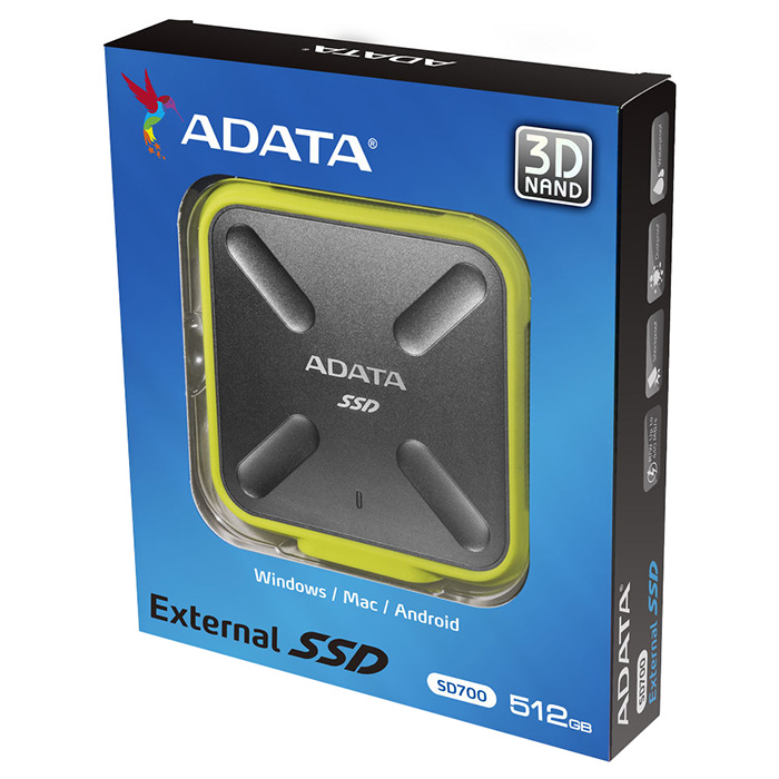 Портативный SSD диск ADATA SD700 512GB USB3.2 Gen1 Yellow (ASD700-512GU31-CYL)