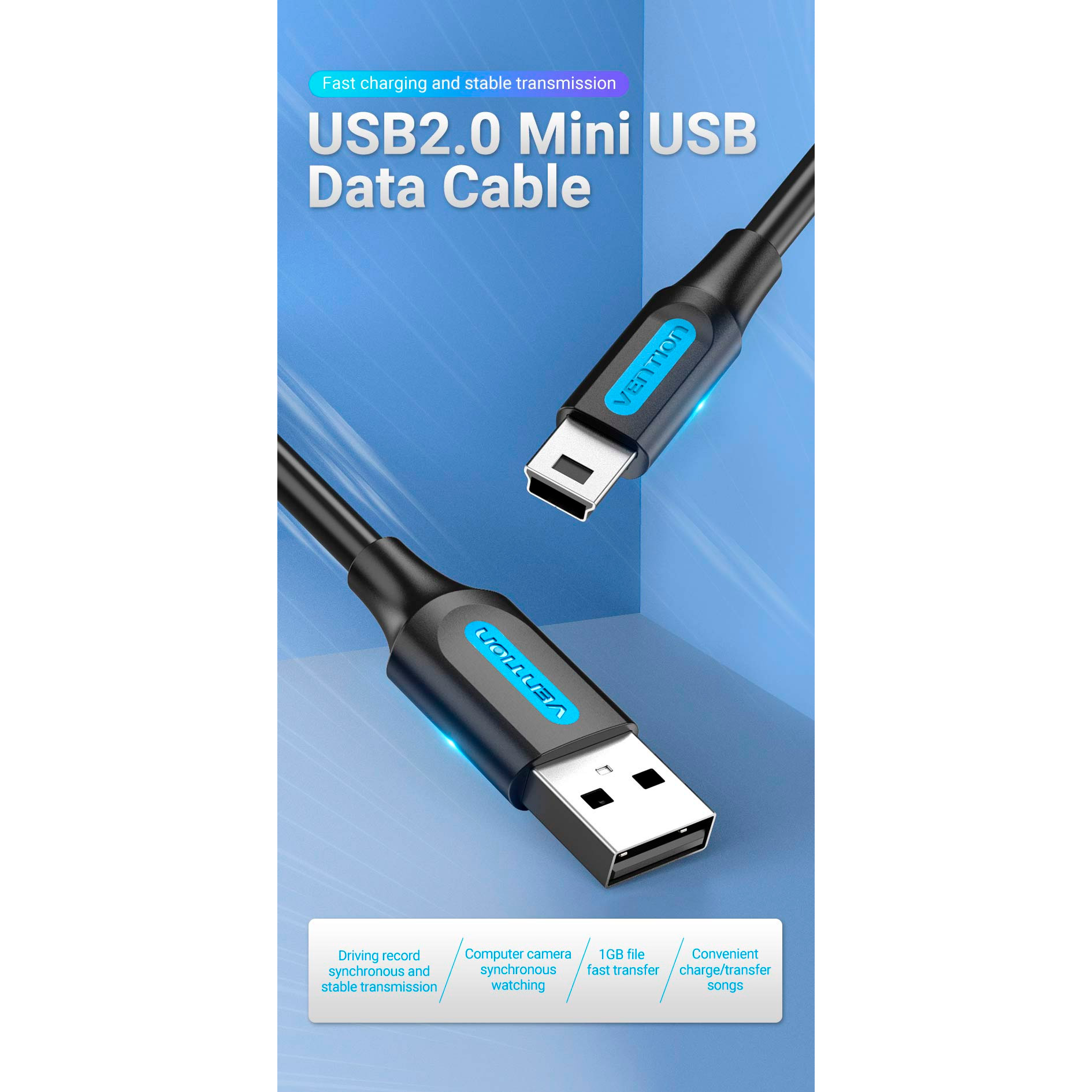 Кабель VENTION USB2.0 AM/Mini-BM 0.5м Black (COMBD)