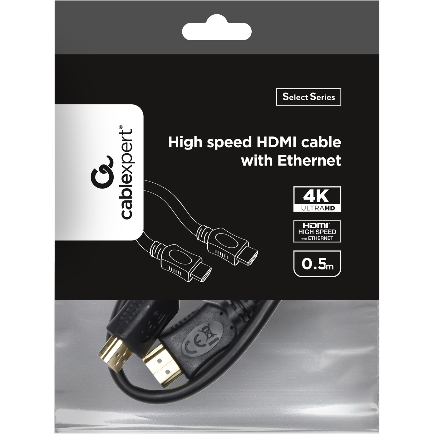 Кабель CABLEXPERT Select Series 4K@60Hz HDMI v2.0 0.5м Black (CC-HDMI4L-0.5M)