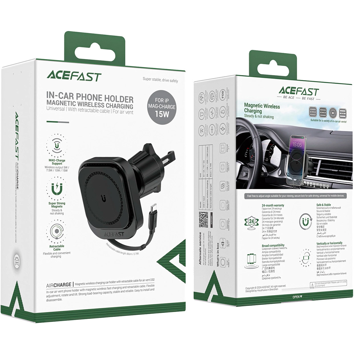 Автодержатель с беспроводной зарядкой ACEFAST D32 Fast Wireless Charger Magnetic Car Holder Black